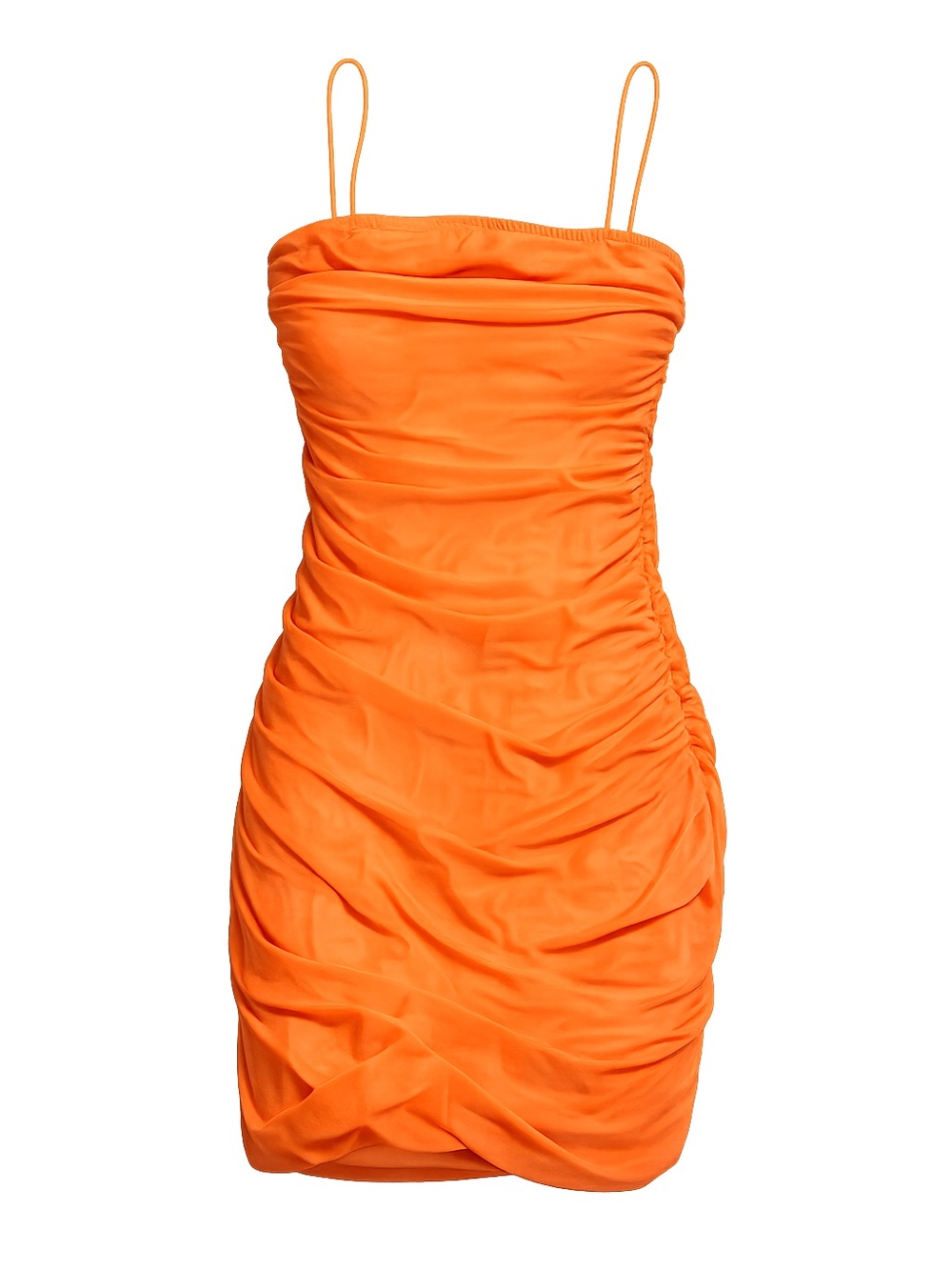 Ruched Spaghetti-Strap Mini Dress in Bright Orange